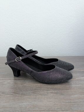 So Danca Black & Sparkly Silver Sparkly Soft Sole Dance Shoes Big Girls 6.5